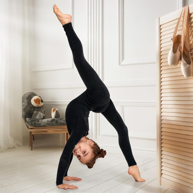 Goaste Girls Full Body Long Sleeve Unitard, One Piece Girls Black Catsuit, Scoop Neck Gymnastics Ballet Dance Bodysuits - Image 5